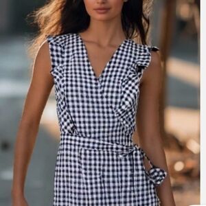 Maison Jules Blue & White Gingham Sleeveless Midi Dress with Tie Waist & Pockets